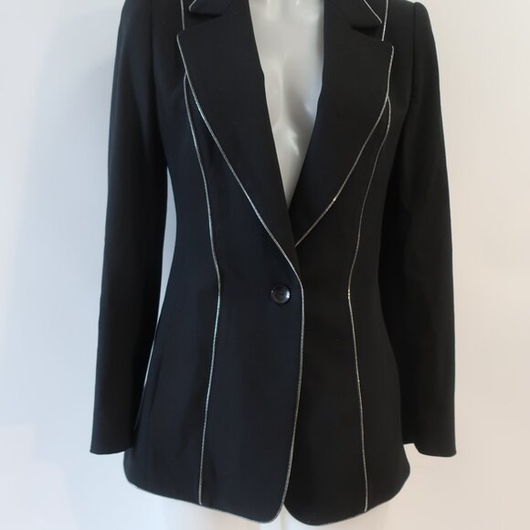 Womens Escada Black Virgin Wool Silk Blend Single Button Blazer Jacket 40 US/M - Picture 4 of 15